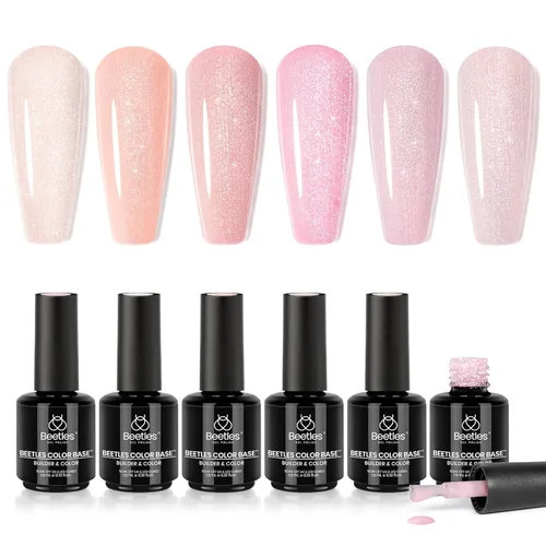 Miniatura 11 de Beetles - Esmalte de uñas de gel con base de goma, 6 colores nude, esmalte de gel rosa, melocotón, neutro, transparente, francesa, colores base