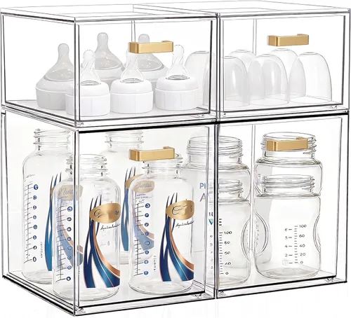 Miniatura 10 de LALOBLUE Juego de 5 cajones de almacenamiento apilables, cubos organizadores de acrílico transparente para suministros de belleza, perfectos