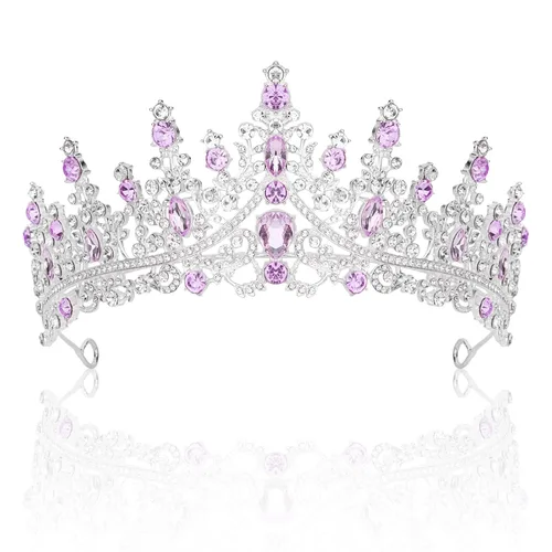 Miniatura 12 de CURASA Coronas de reina de cristal azul real, hermosas tiaras para princesas y niñas, coronas de cumpleaños para mujeres, exquisitos accesorios