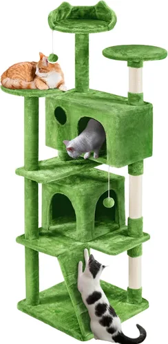 Miniatura 13 de Topeakmart Árbol para gatos de 54 pulgadas, torre para gatos con postes rascadores y percha para condominios grandes, muebles de casa con soporte
