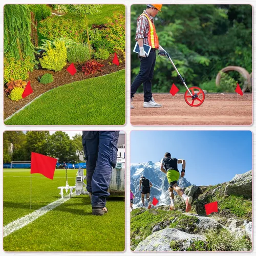 Miniatura 5 de IKAYAS 4 x 5 pulgadas de PVC rojo estaca pequeña para patio, paquete de 50 banderas de césped y jardín