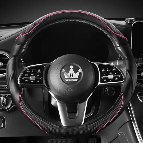 Miniatura 12 de HighnessHwoo Funda 3D para volante de automóvil, agarre cómodo, masaje deportivo, antideslizante, de fibra de carbono, piel sintética para sedán