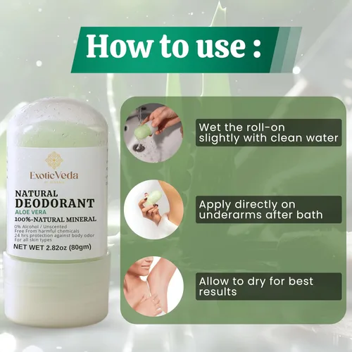 Miniatura 4 de Aloe Vera Alum - Desodorante enrollable para axilas, natural, calmante e hidratante, sin alcohol, sin aluminio, sin fragancia, suave para pieles