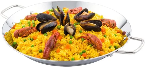 Miniatura 5 de Restaurantware Paella española de 8 pulgadas, 1 sartén para paella lista para inducción, asas remachadas de alta resistencia, sartén española