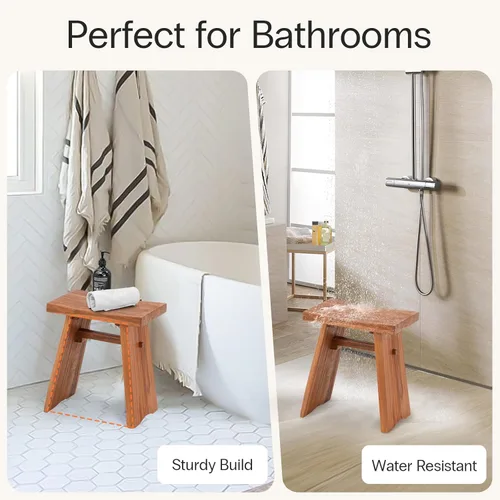 Miniatura 6 de StrongTek Taburete de ducha de teca, banco de baño de madera de teca maciza preaceitada de 18 pulgadas para baño, spa y hogar, asiento ergonómico