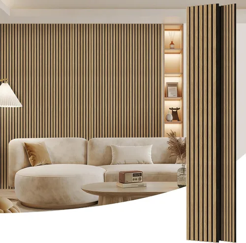 Miniatura 19 de Paquete de 2 paneles de madera para pared, paneles acústicos de listones de madera de 48 x 24 pulgadas, paneles acústicos para decoración de paredes