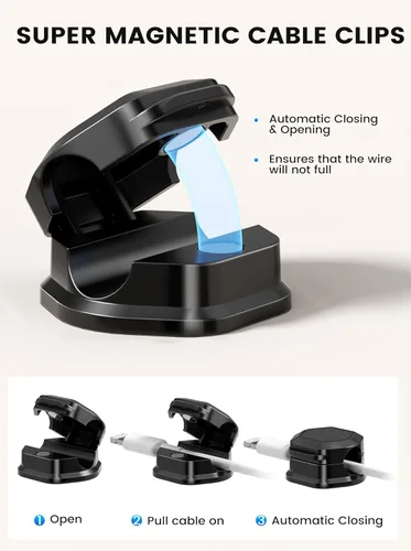 Miniatura 5 de Paquete de 6 clips magnéticos para cables, soporte organizador de cables ajustable y suave, soporte de cable de carga para ocultar el teléfono