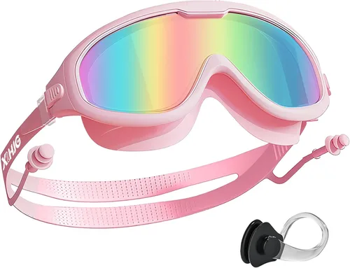 Miniatura 8 de Gafas de natación para adultos para mujeres y hombres, sin fugas, sin niebla, visión amplia, gafas de sol con tapones para los oídos y clip