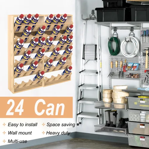 Miniatura 4 de Nisorpa Soporte para 24 latas de pintura en aerosol o lubricante, estante para latas de aerosol de 6 niveles, estante de almacenamiento de latas
