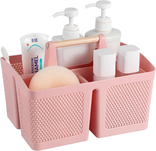 Miniatura 14 de rejomiik - Cesta portátil para ducha de plástico, organizador de limpieza con asa, organizador de almacenamiento portátil con asa para baño, Negro