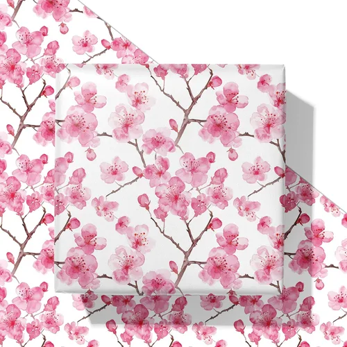 Miniatura 8 de SaringSwoon Papel de regalo floral azul y blanco para mujeres y niñas, envoltura de regalo de acuarela con diseño de flores azules para cumpleaños