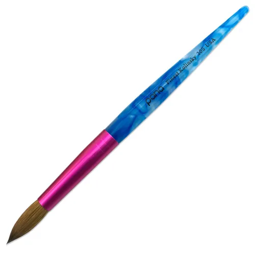 Miniatura 20 de PANA Pure Kolinsky Hair - Pincel para uñas acrílicas de pelo, forma redonda, virola rosa con mango azul con remolino blanco (tamaño 16)
