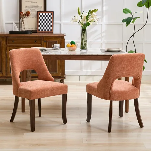 Miniatura 15 de UVV Juego de 2 sillas de comedor de madera, sillas de comedor modernas de mediados de siglo tapizadas en tela para cocina y comedor, silla de cena