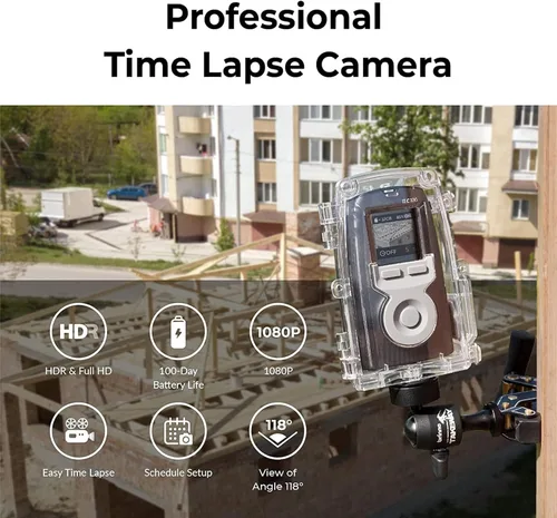 Miniatura 8 de Brinno Cámara Time Lapse BCC300-C Paquete, para Construcción en Exteriores y Obras - Cámara Timelapse FHD1080P HDR con Pantalla LCD - Vida