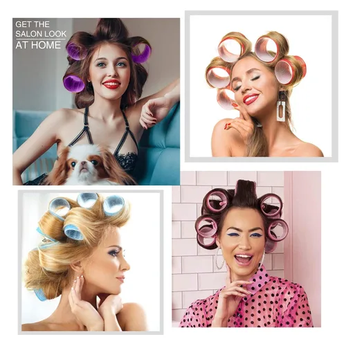 Miniatura 5 de Juego de 38 rodillos de pelo, rodillos de pelo para aspecto de soplado, rizadores de cabello autoadhesivos, tamaños grandes y medianos para cabello