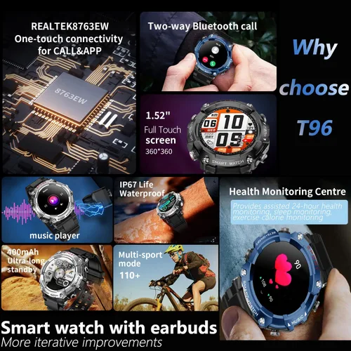 Miniatura 2 de YPSDOOWKJ Reloj inteligente con auriculares para hombres y mujeres, pantalla HD de 1.52 pulgadas, sonido 9D, monitor de fitness y sueño, llamada