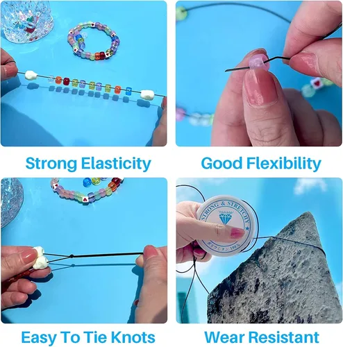 Miniatura 4 de Amaney - Cuerda elástica negra de 0.031 in, cuerda elástica de cristal para pulseras, cuentas y fabricación de joyas