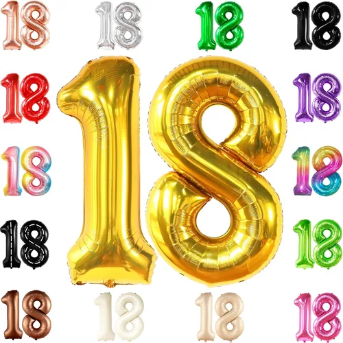 Miniatura 16 de KatchOn, Globo negro del número 18, gigante, 40 pulgadas, globo 18 para decoraciones de cumpleaños de 18 años para niños y niñas, decoraciones