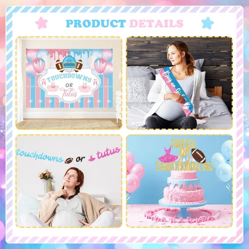 Miniatura 4 de 172 piezas Touchdowns o Tutús Decoraciones de Revelación de Género, Hombae Decoraciones de Revelación de Género de Niño o Niña Telón de Fondo Globo