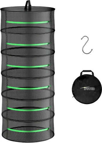 iPower Red de secado plegable de malla para hierbas de 2 pies y 6 capas con cremalleras, anillo resistente para plantas hidropónicas, bolsa de