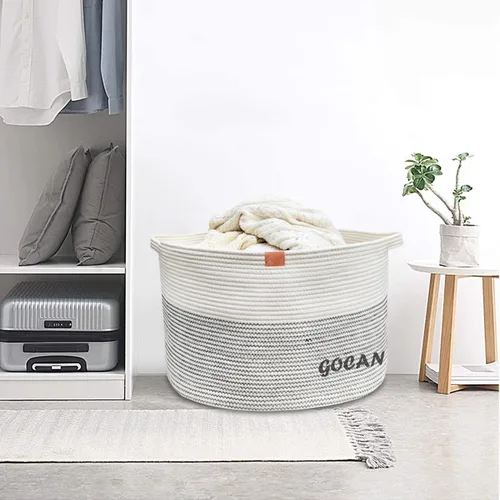 Miniatura 9 de GOCAN Cesta de Lavandería Extra Grande 22" X 22" X 14" XXXL Cesta Tejida de Cuerda de Algodón para Mantas Cesta de Almacenamiento con Asas para Sala