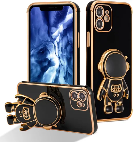 Miniatura 29 de RALEAVO Funda para iPhone 13, bonita funda de astronauta 6D con función de soporte, cubierta de enchapado de lujo, ajuste delgado, TPU suave, Púrpura