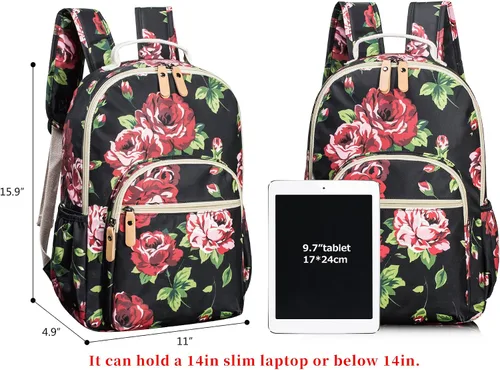Miniatura 113 de Leaper Mochila para laptop para mujer: linda mochila floral para escuela, universidad, viajes, trabajo, mochila ligera para niños, Negro margarita