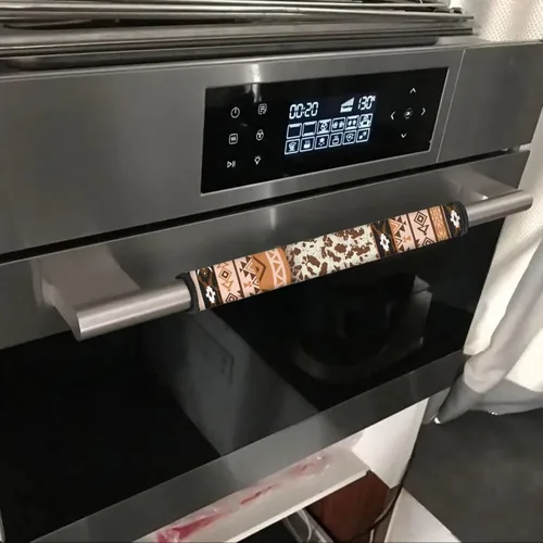 Miniatura 5 de Juego de 4 fundas para manijas de microondas con diseño de rayas de vaca tribal, azteca, decoración de cocina, antideslizantes, a prueba
