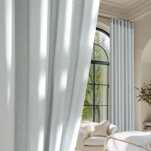 Miniatura 64 de NICETOWN Cortinas de lino natural con textura de lino para dormitorio, mezcla de lino rústica con ojales en la parte superior, semitransparentes
