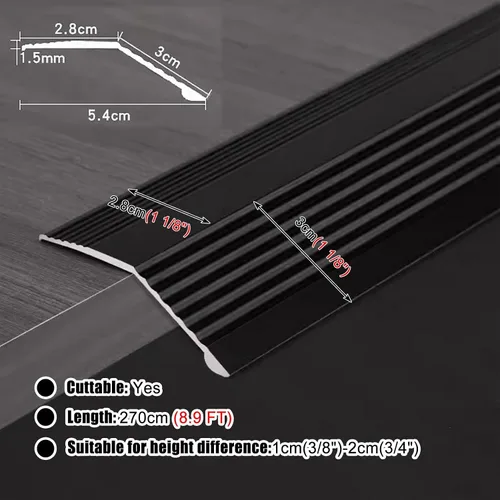 Miniatura 2 de MPOWRX Tira de transición de piso de metal a pisos de madera, tiras de unión antideslizantes para cubrir huecos de umbral, tira de borde de alfombra