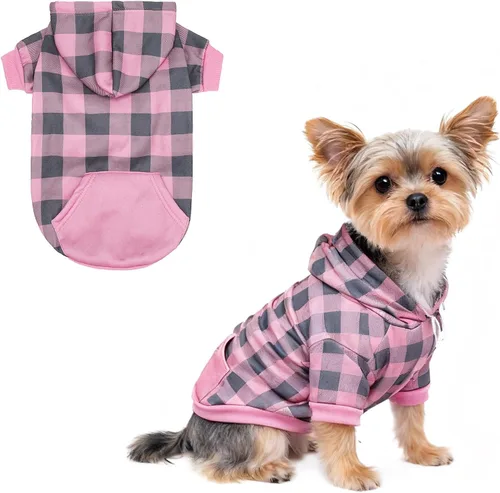 Miniatura 23 de KOOLTAIL Sudadera a cuadros con capucha, con gorro y bolsillo, para perros pequeños, medianos y grandes y gatos, abrigo suave y cálido para invierno