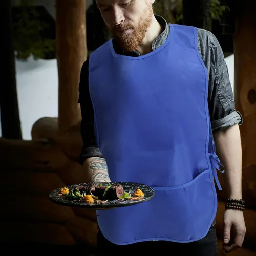 Miniatura 6 de minkissy Delantal sin mangas de poliéster impermeable con bolsillo negro y azul delantal para cocina, restaurante y estilista uso para hombres
