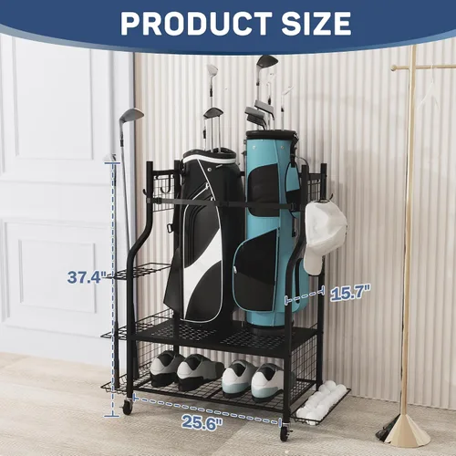 Miniatura 6 de PLKOW Organizador de Almacenamiento para Bolsas de Golf en Garaje, Soporte de Almacenamiento para Bolsas de Golf de Tamaño Extra Grande y Estante