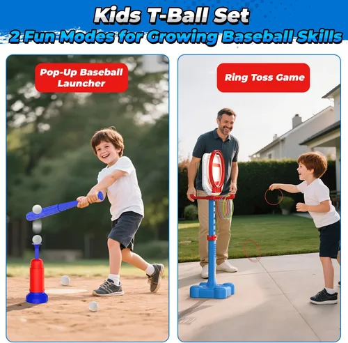 Miniatura 4 de EagleStone Aro de Baloncesto y Juego de Pelota T 4 en 1 para Niños Pequeños, Aro de Baloncesto de Altura Ajustable, Juguete de Pelota T