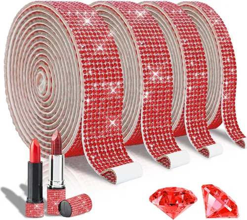 Miniatura 9 de 4 rollos de cinta autoadhesiva con diamantes de imitación, cinta de diamantes bling con pegatinas de 2 mm para manualidades, bodas, cumpleaños