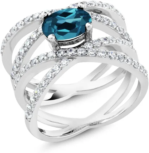 Miniatura 2 de Gem Stone King Anillo de compromiso de plata de ley 925 con topacio azul Londres para mujer