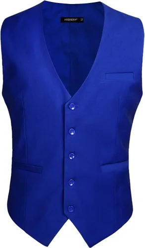 Miniatura 5 de HISDERN Chaleco de traje para hombre con 3 bolsillos para traje o esmoquin