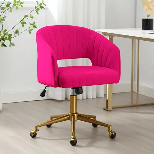 Miniatura 21 de ABET Silla de escritorio con ruedas, silla de terciopelo para oficina en casa, sillón giratorio con base dorada, sillas decorativas modernas Crema