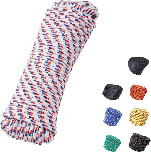 Miniatura 14 de Cuerda de polipropileno trenzada de diamante de 3/8 de pulgada y 100 pies, cuerdas marinas gruesas multiusos para barco para camping y asta de Verde