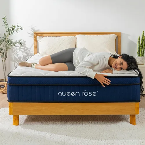 Miniatura 2 de QUEEN ROSE Colchón tamaño individual de 12 pulgadas en una caja, colchón de espuma viscoelástica de gel para niños, cama híbrida con resortes