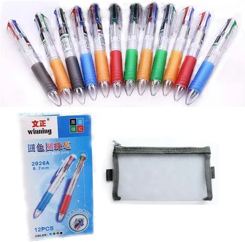 Miniatura 6 de Paquete de 12 bolígrafos retráctiles multicolor de 0.028 in, tinta de 4 colores (negro, azul, rojo, verde) en un bolígrafo para una escritura suave