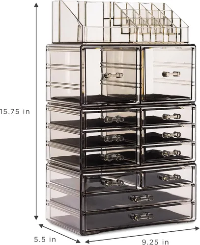 Miniatura 3 de Sorbus Organizador Grande de Maquillaje - Organizador Transparente y Apilable de Joyería y Maquillaje para Tocador, Almacenamiento de Baño, Cajonera