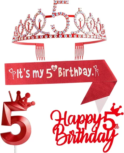 Miniatura 18 de Decoraciones de cumpleaños número 7 para niña, que incluyen corona/tiara de cumpleaños número 7, banda, adorno para pastel de cumpleaños y velas