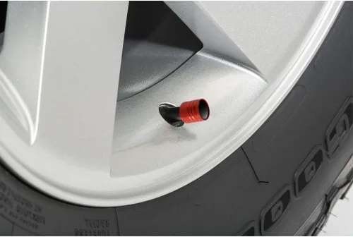 Miniatura 2 de iPick Image Juego de 4 tapones para válvula de neumático de aluminio anodizado prémium para Dodge SRT Hellcat en negro sobre rojo