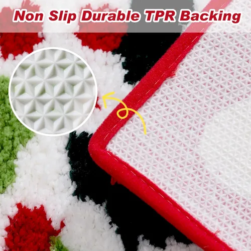 Miniatura 6 de Baccessor Alfombras de baño de Navidad, de felpa linda, antideslizantes, absorbentes de agua, lavables, color rojo y verde, alfombras de baño