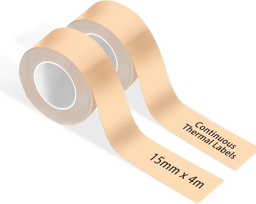 Cinta para Etiquetadora de Phomemo para Impresora de Etiquetas Modelo D30, Adhesivos Continuos Resistente al Agua y a los Arañazos (15mmX4m, 2