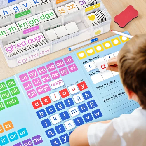 Miniatura 9 de JoyCat 265 Fichas Magnéticas de Letras Fonéticas - Hooked on Phonics, Set de Juegos de Lectura ABC con Carpeta para Formar Palabras y Estuche