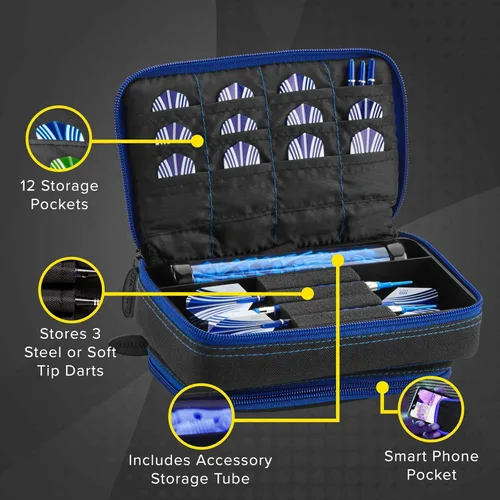 Miniatura 3 de Casemaster Plazma Plus, 3 dardos para dardos suaves y de acero con bolsillo frontal grande para dispositivos móviles, tubo de almacenamiento Borde