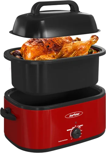 Miniatura 20 de Sunvivi Horno asador eléctrico con tapa visible, horno asador de pavo de 24 cuartos de galón con sartén y estante extraíbles, acero inoxidable