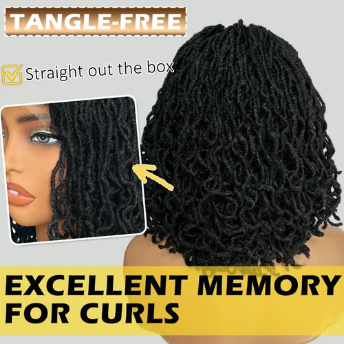 Miniatura 3 de SOKU Peluca de Encaje Frontal con Locs Falsos Cortos y Rizados de 12 Pulgadas Negro Natural 4x4 Espacio de Separación Grande Pelucas de Rastas